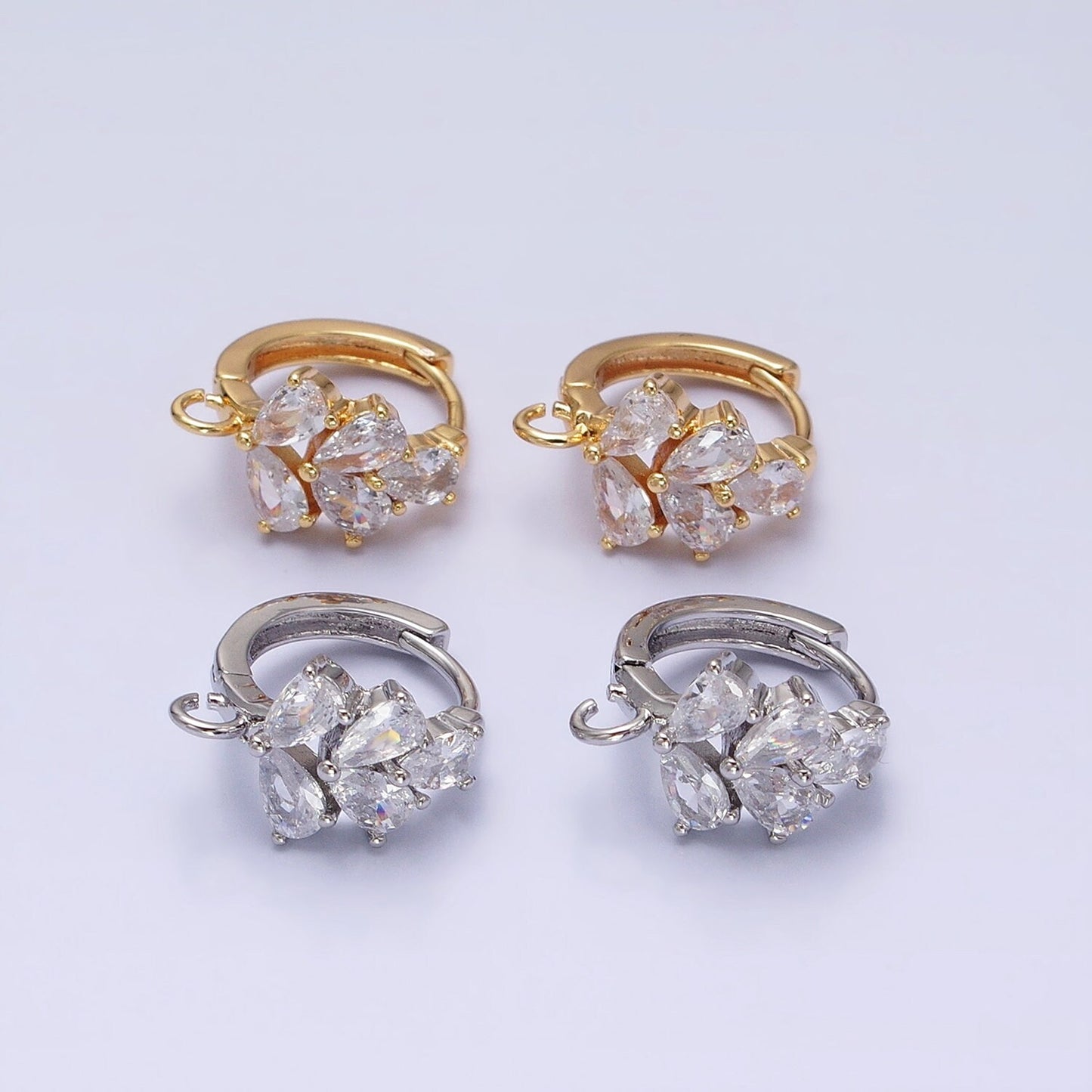 Dainty Gold One touch Huggie Earring w/ open link CZ Olive Leaf Hoop Lead Nickel free Lever back earring making Component Hoop Z292