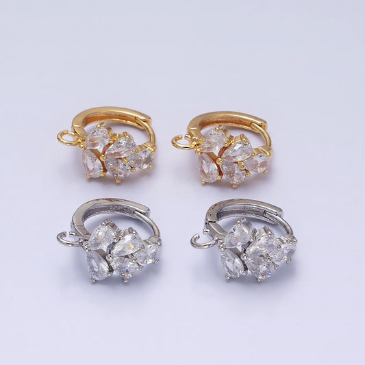 Dainty Gold One touch Huggie Earring w/ open link CZ Olive Leaf Hoop Lead Nickel free Lever back earring making Component Hoop Z292