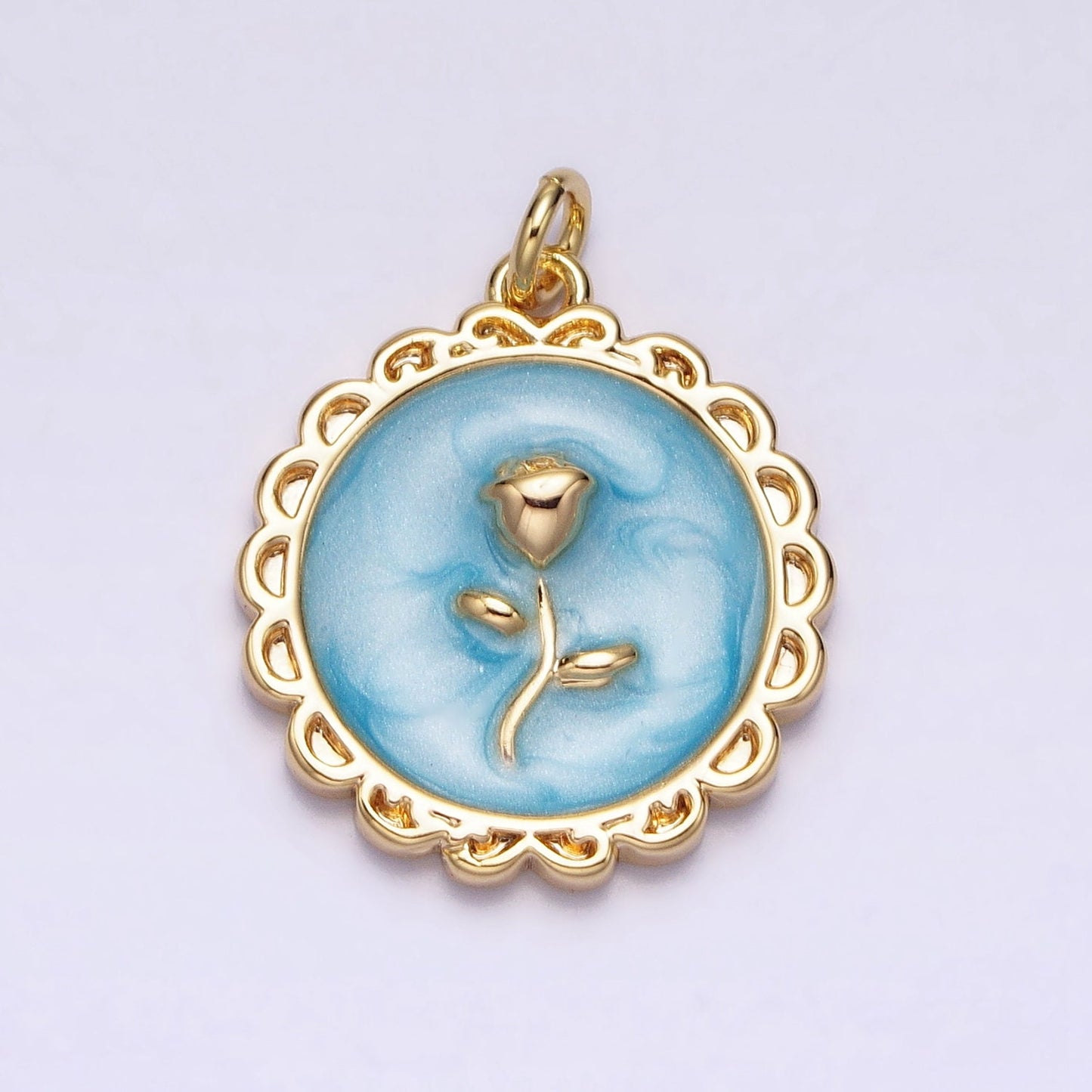 1Pc Gold Flower Star Rose Charms Blue, White, Pink Enamel Floral charm Decorative Round Disc Charm Medallion for Necklace Bracelet AC643