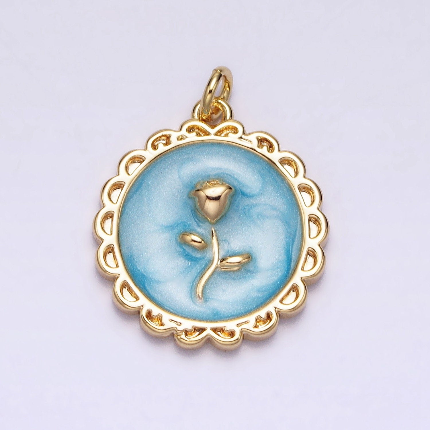 1Pc Gold Flower Star Rose Charms Blue, White, Pink Enamel Floral charm Decorative Round Disc Charm Medallion for Necklace Bracelet AC643