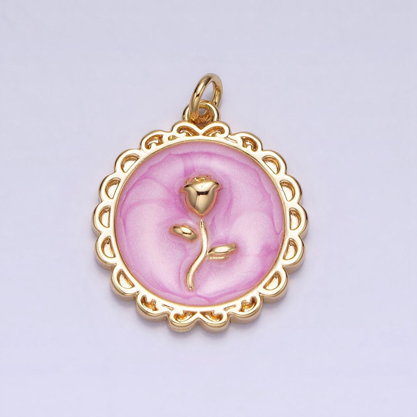 1Pc Gold Flower Star Rose Charms Blue, White, Pink Enamel Floral charm Decorative Round Disc Charm Medallion for Necklace Bracelet AC643