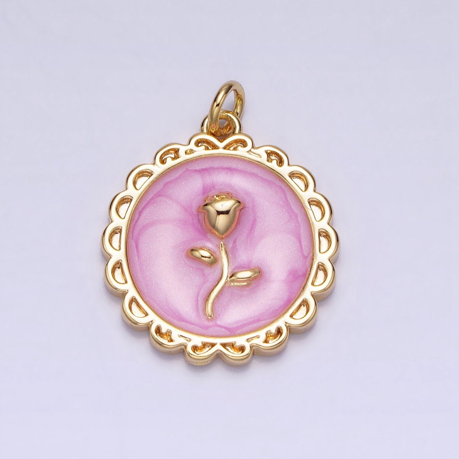 1Pc Gold Flower Star Rose Charms Blue, White, Pink Enamel Floral charm Decorative Round Disc Charm Medallion for Necklace Bracelet AC643