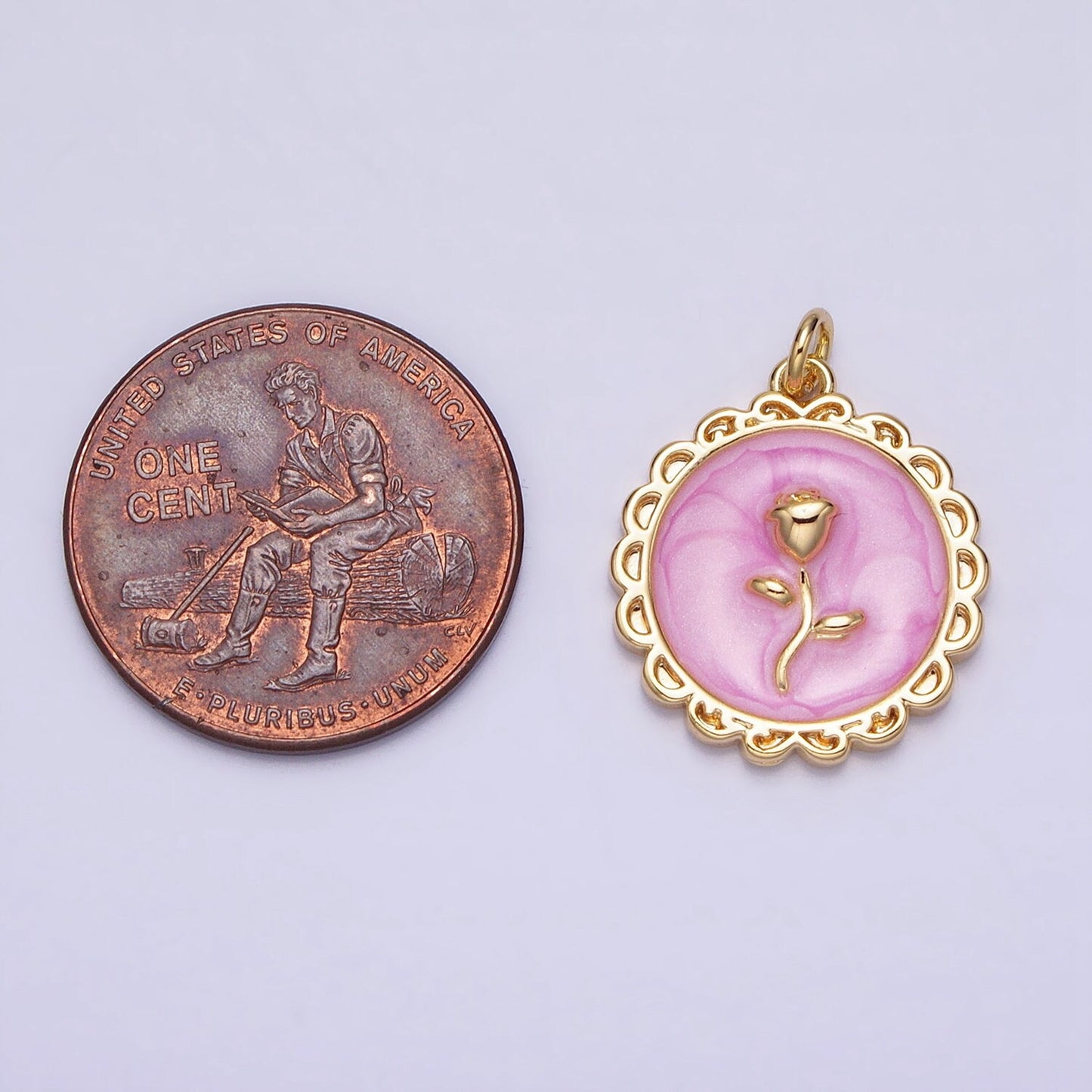1Pc Gold Flower Star Rose Charms Blue, White, Pink Enamel Floral charm Decorative Round Disc Charm Medallion for Necklace Bracelet AC643