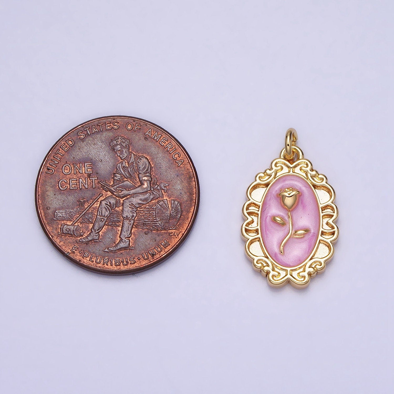1Pc Gold Flower Rose Charms Blue, White, Pink Enamel Floral charm Decorative Oval Mirror Charm Medallion for Necklace Bracelet AC649