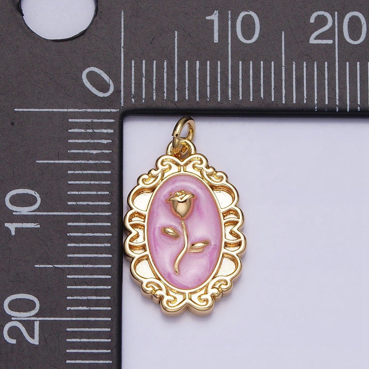 1Pc Gold Flower Rose Charms Blue, White, Pink Enamel Floral charm Decorative Oval Mirror Charm Medallion for Necklace Bracelet AC649
