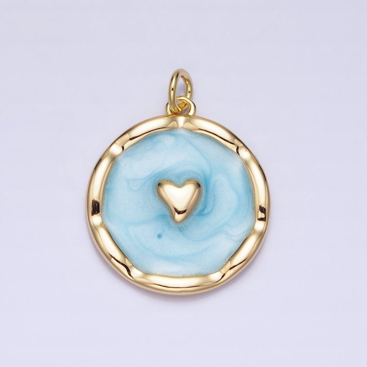 1Pc Gold Heart Charms Blue, White, Pink Enamel Love charm Decorative Round Disc Charm Medallion for Necklace Bracelet AC633