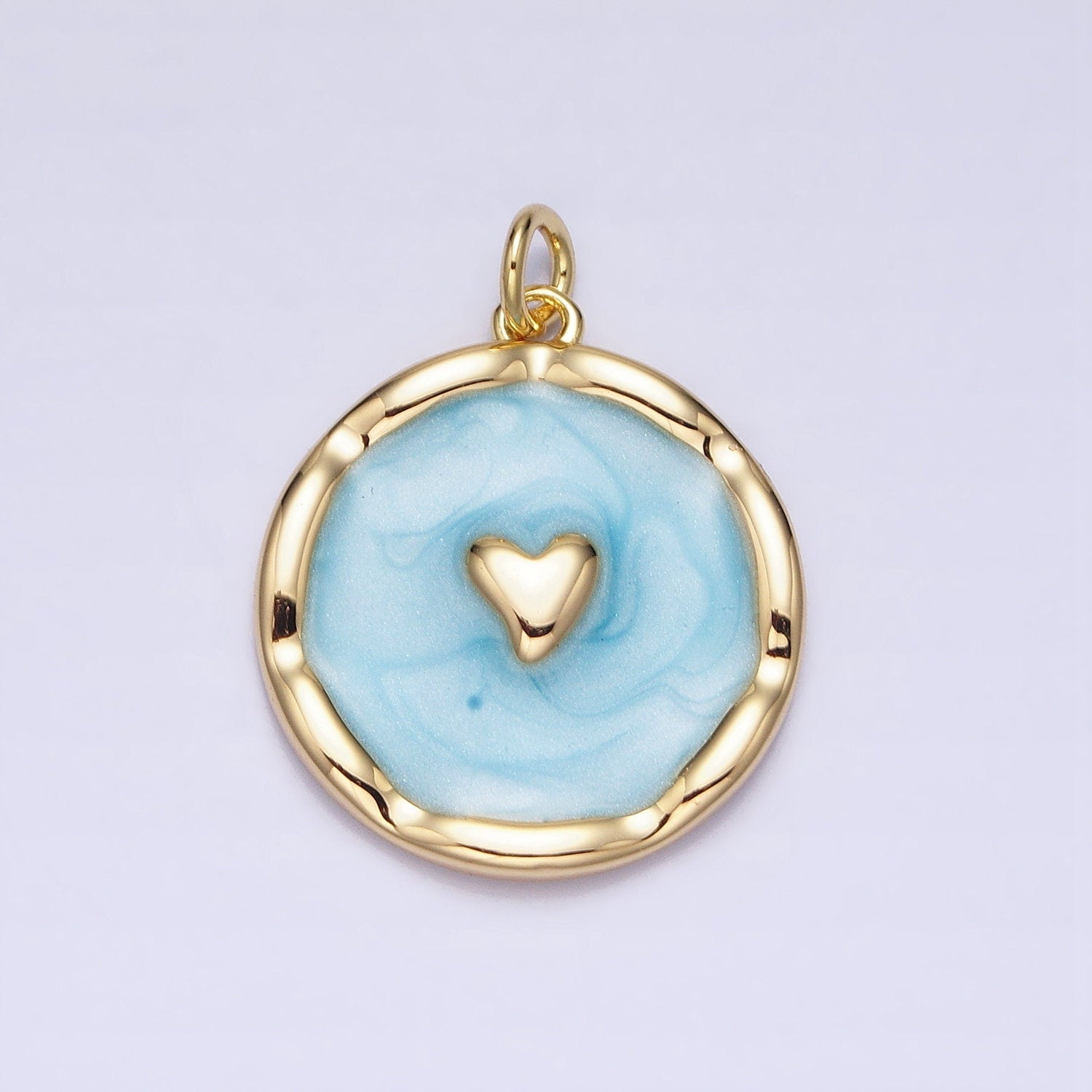 1Pc Gold Heart Charms Blue, White, Pink Enamel Love charm Decorative Round Disc Charm Medallion for Necklace Bracelet AC633