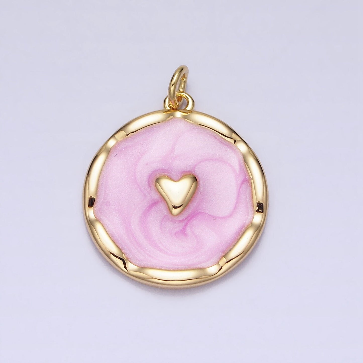 1Pc Gold Heart Charms Blue, White, Pink Enamel Love charm Decorative Round Disc Charm Medallion for Necklace Bracelet AC633