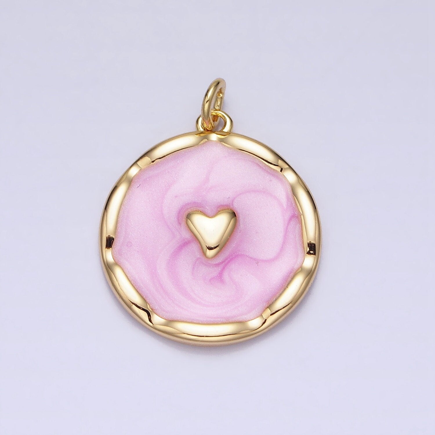 1Pc Gold Heart Charms Blue, White, Pink Enamel Love charm Decorative Round Disc Charm Medallion for Necklace Bracelet AC633