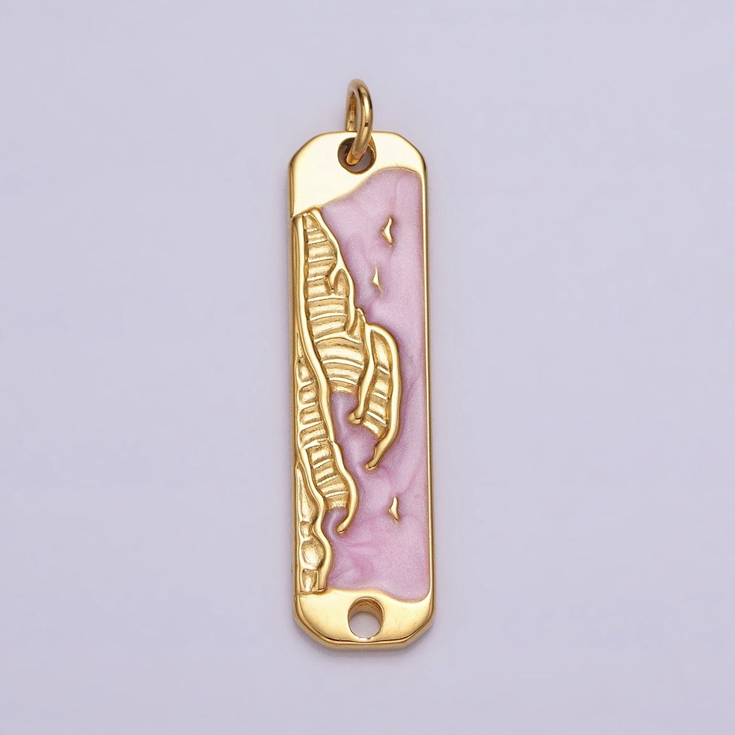 Pink Enamel Long Ocean Wave Charm Silver Gold Beach Water Earth Day Necklace Pendant AC573 AC574