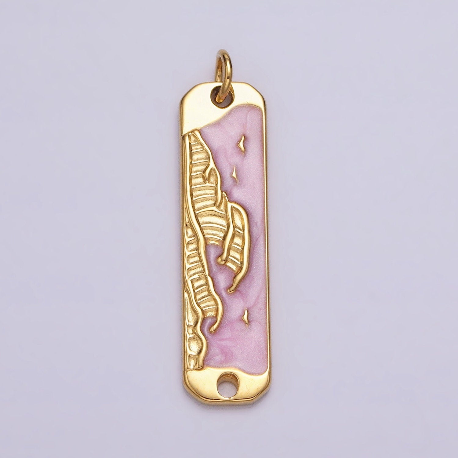 Pink Enamel Long Ocean Wave Charm Silver Gold Beach Water Earth Day Necklace Pendant AC573 AC574