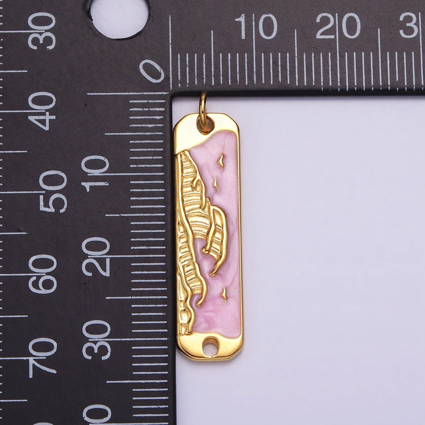 Pink Enamel Long Ocean Wave Charm Silver Gold Beach Water Earth Day Necklace Pendant AC573 AC574