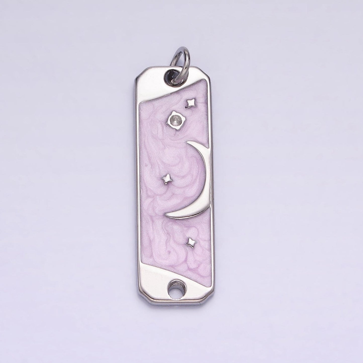 Pink Enamel Long Moon Sky Charm Silver Gold Star Galaxy Earth Day Necklace Pendant AC577 AC578