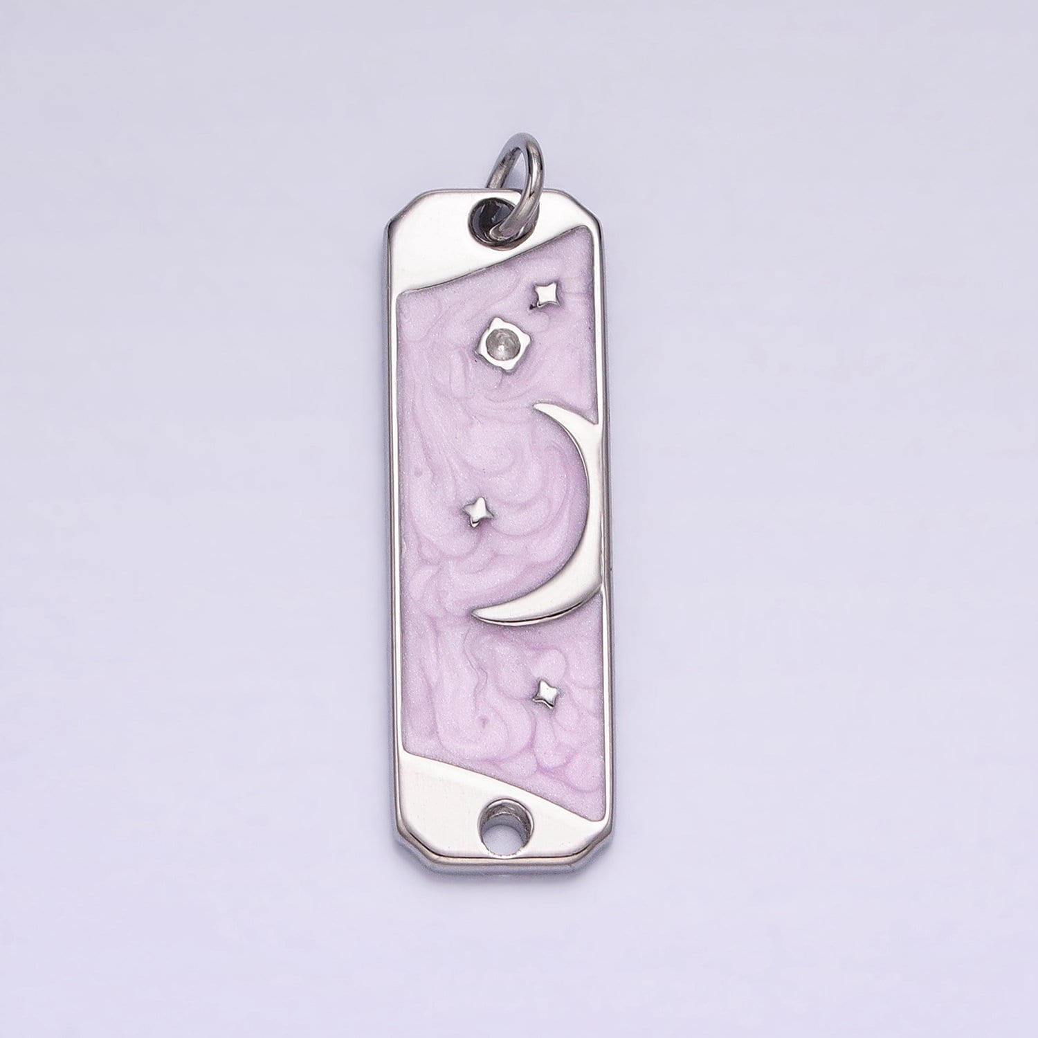 Pink Enamel Long Moon Sky Charm Silver Gold Star Galaxy Earth Day Necklace Pendant AC577 AC578