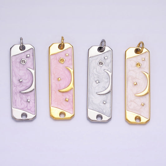 Pink Enamel Long Moon Sky Charm Silver Gold Star Galaxy Earth Day Necklace Pendant AC577 AC578