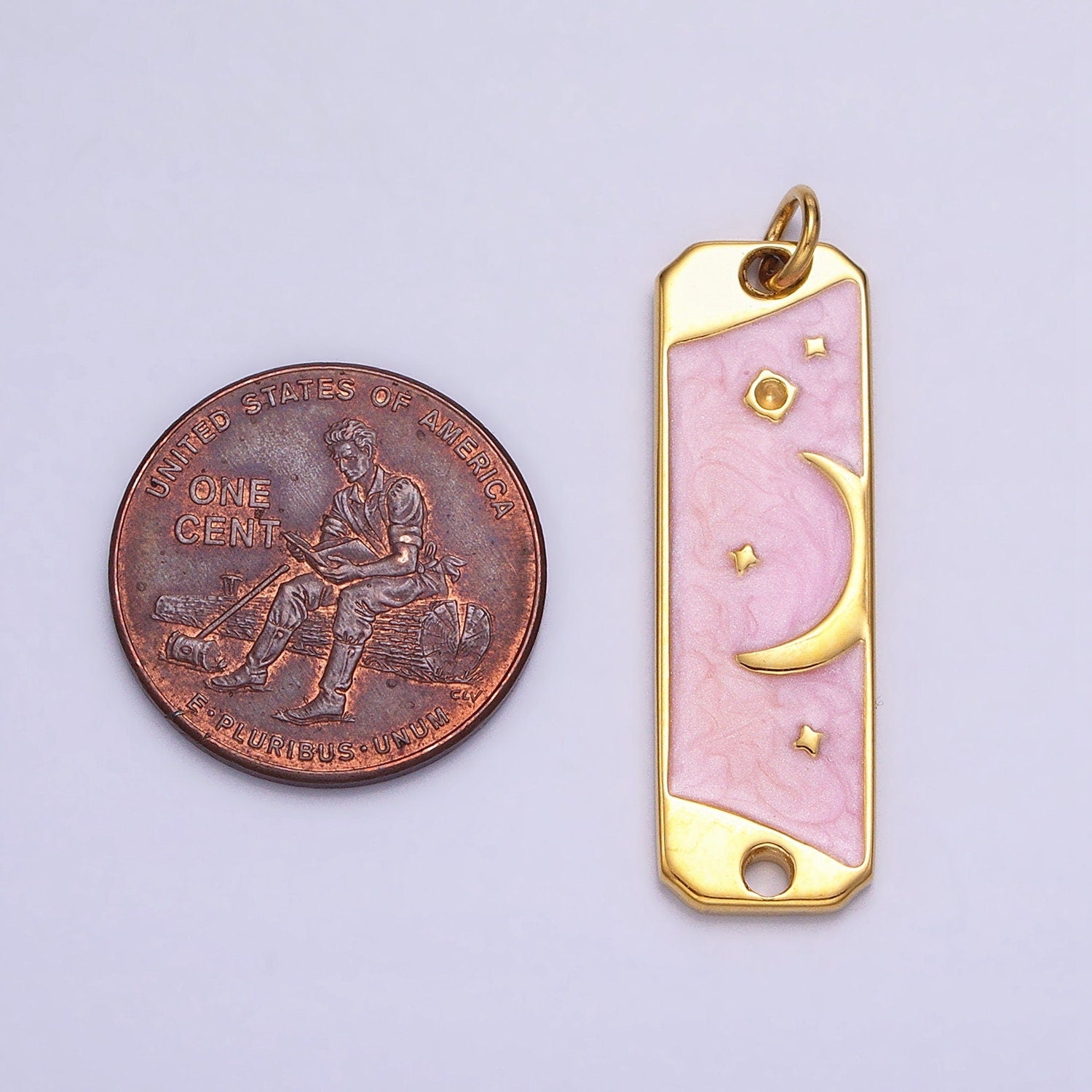 Pink Enamel Long Moon Sky Charm Silver Gold Star Galaxy Earth Day Necklace Pendant AC577 AC578