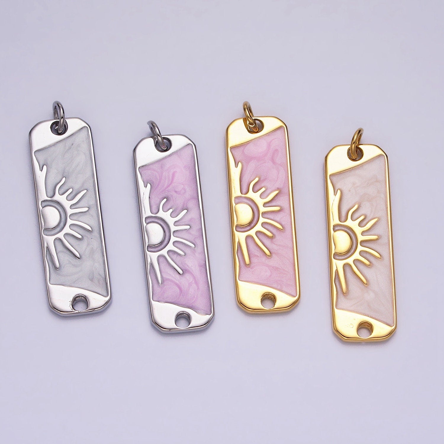Pink Enamel Long Sun Charm Silver Gold Sun Rise Earth Day Necklace Pendant AC581 AC582