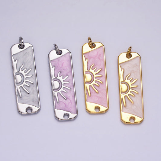 Pink Enamel Long Sun Charm Silver Gold Sun Rise Earth Day Necklace Pendant AC581 AC582