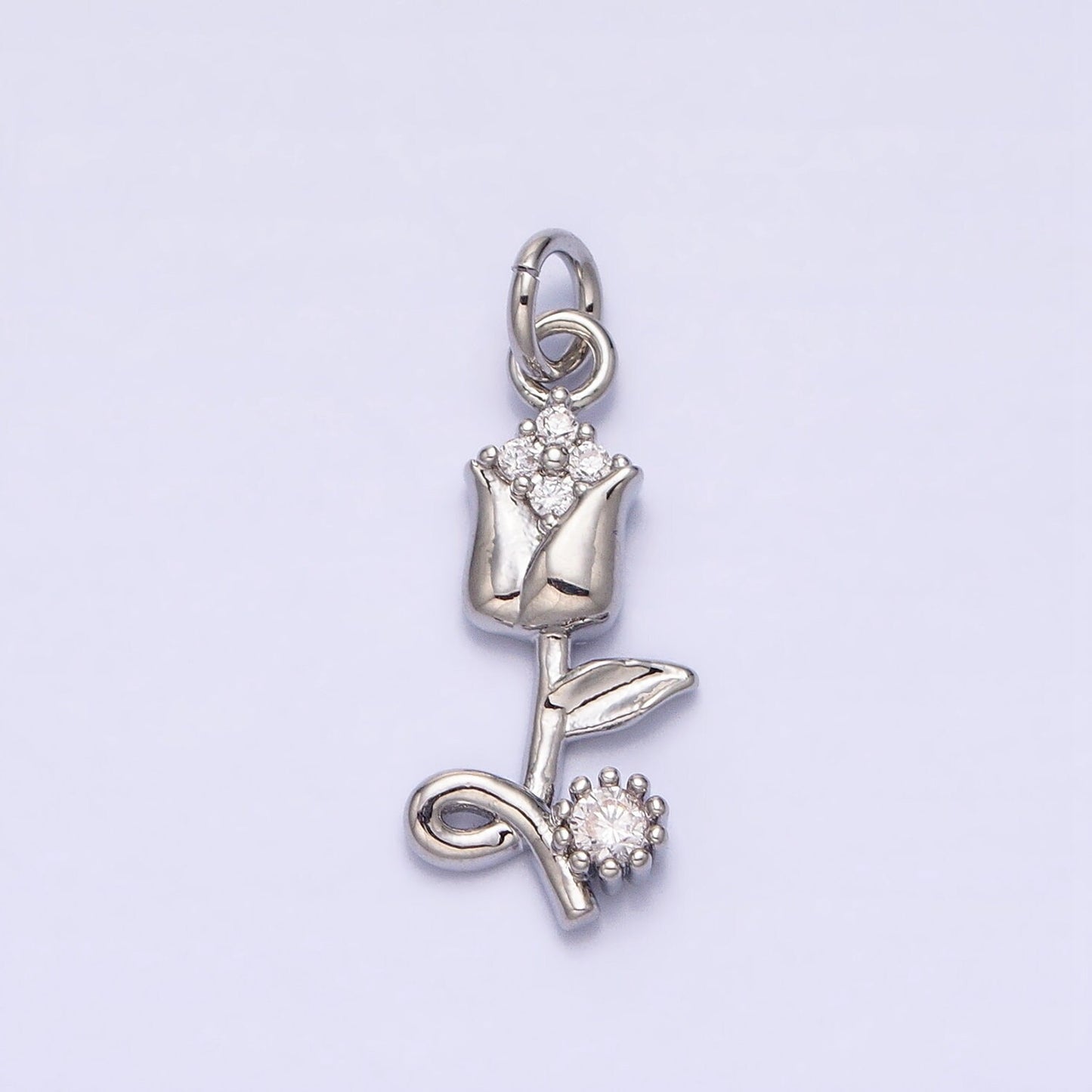 Gold Rose Flower 16K Gold Plated Tiny Charms, Gold Filled CZ Charm, Gold Floral charm Spring Colorful Jewelry Inspired ac500