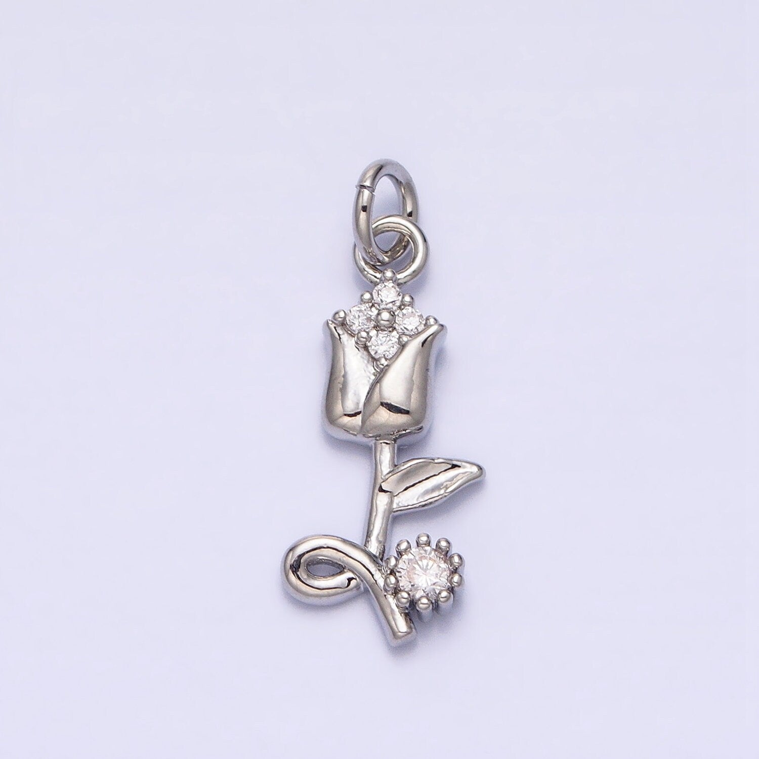 Gold Rose Flower 16K Gold Plated Tiny Charms, Gold Filled CZ Charm, Gold Floral charm Spring Colorful Jewelry Inspired ac500