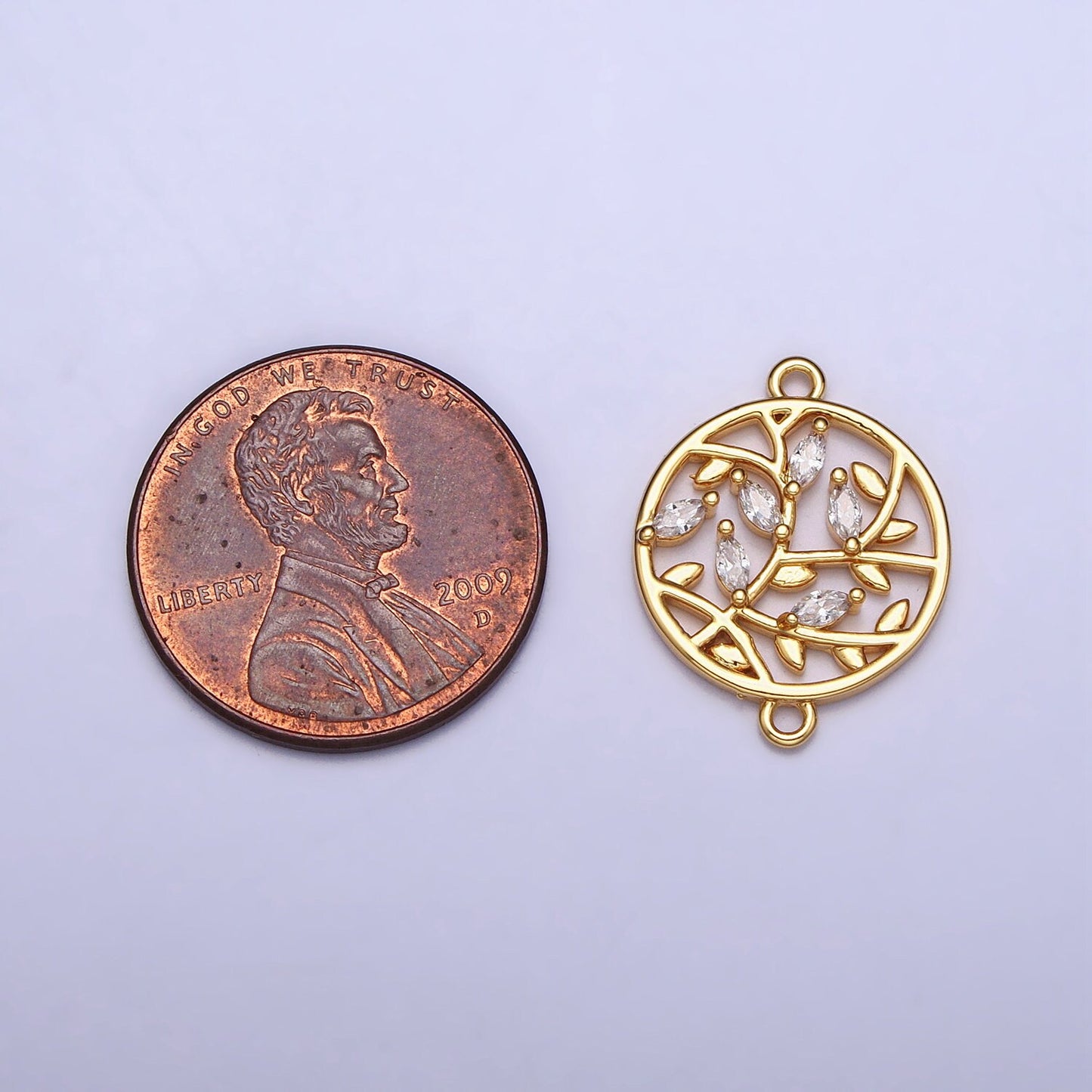 Laurel Wreath Gold plated Charm Connector Fashion Minimalist Jewelry Olive Branches Bay Leaves Leaf Marquise CZ Charm Y-873