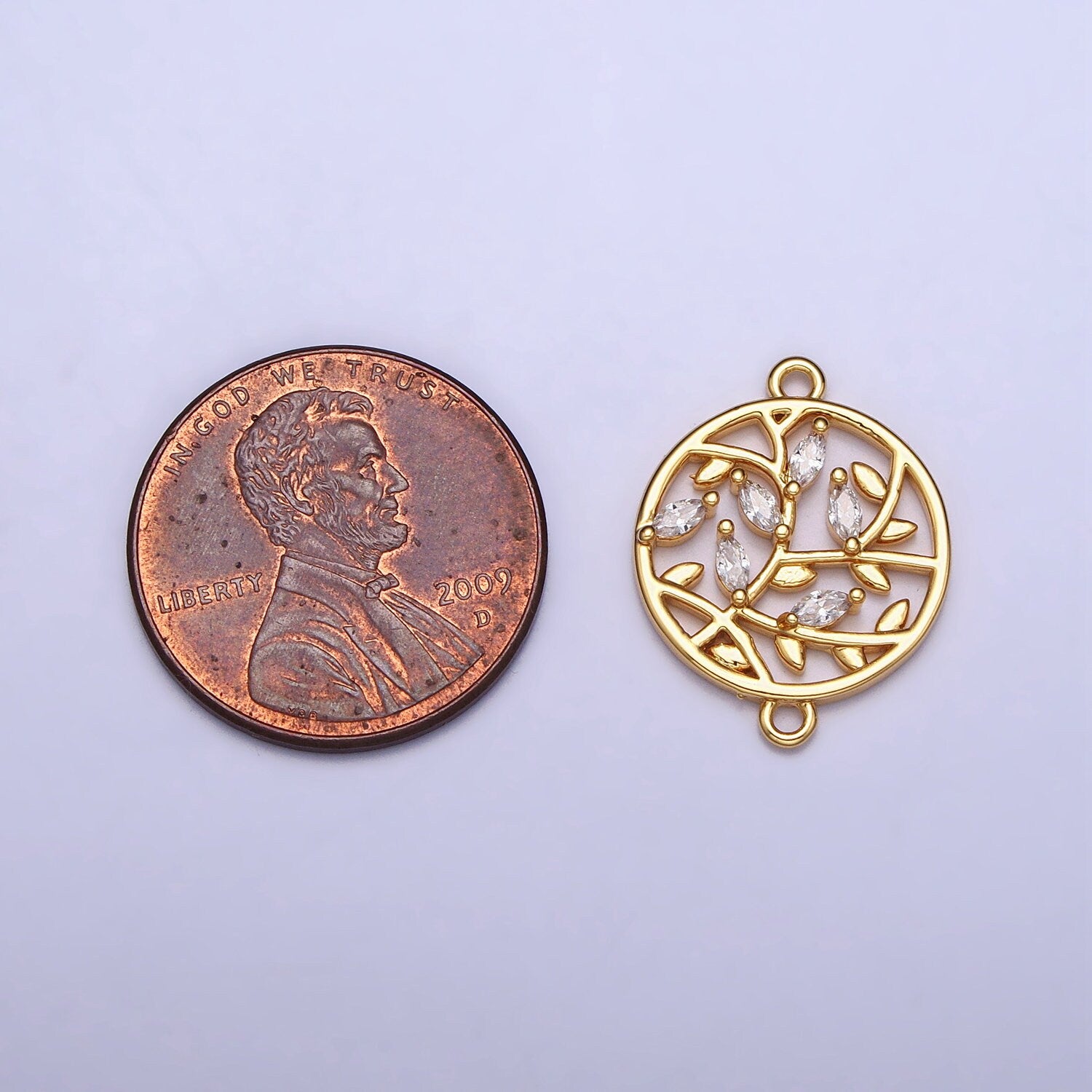 Laurel Wreath Gold plated Charm Connector Fashion Minimalist Jewelry Olive Branches Bay Leaves Leaf Marquise CZ Charm Y-873