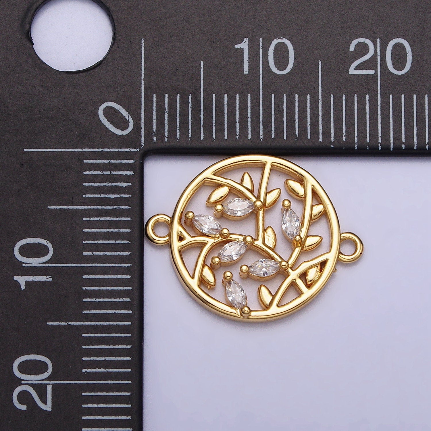 Laurel Wreath Gold plated Charm Connector Fashion Minimalist Jewelry Olive Branches Bay Leaves Leaf Marquise CZ Charm Y-873