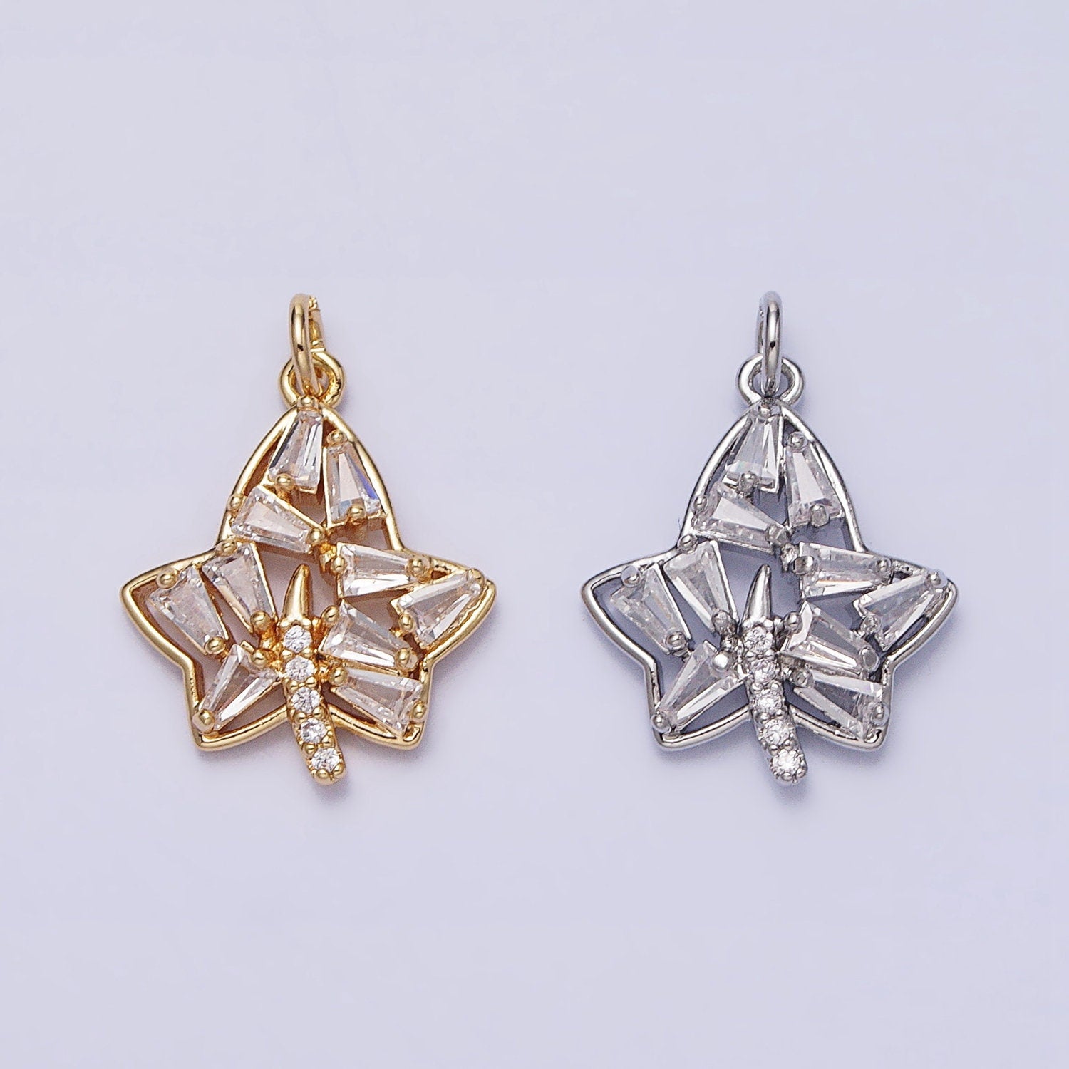 16K Gold Filled 19x14mm Clear Marquise Maple Leaf Nature Charm in Gold & Silver | AC480