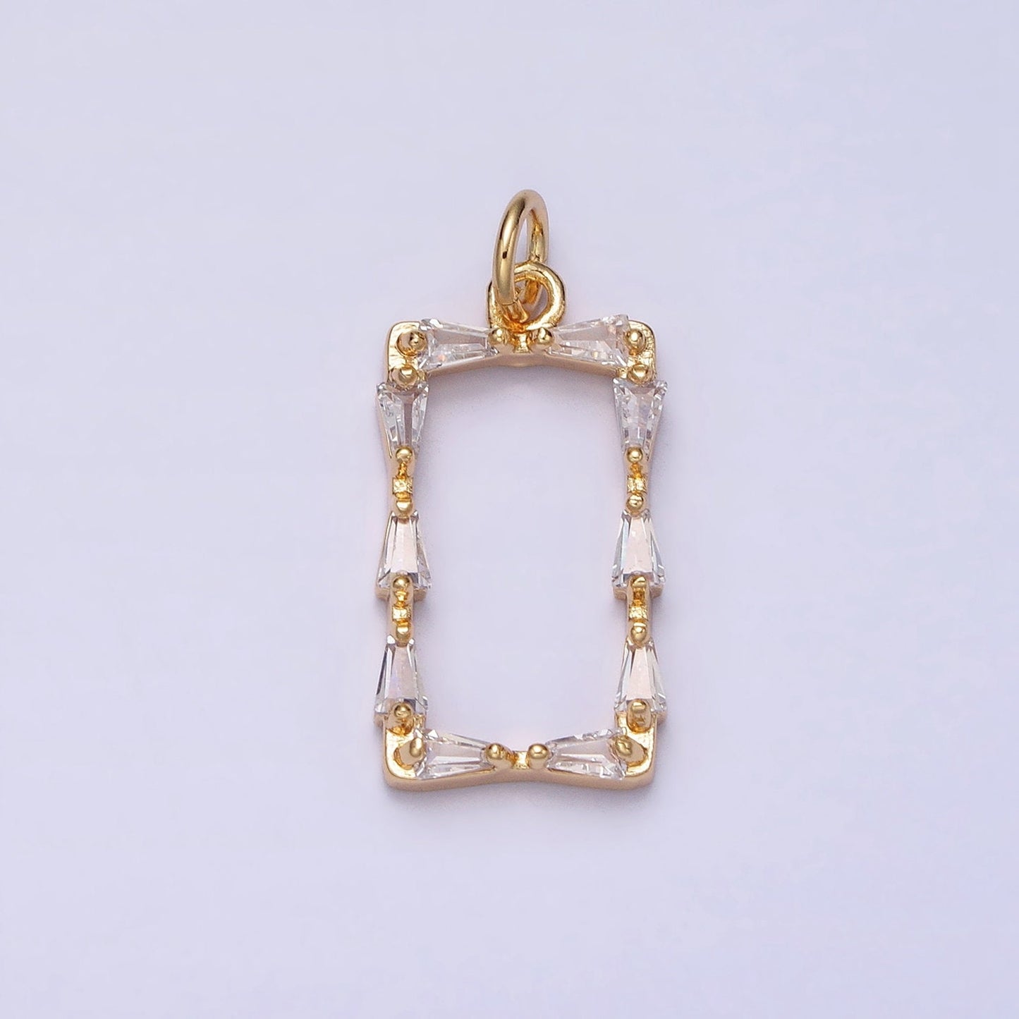 Mini Gold Baguette CZ Stone Geometric Rectangle Charm Pendant Silver Frame Charm AC498 AC499