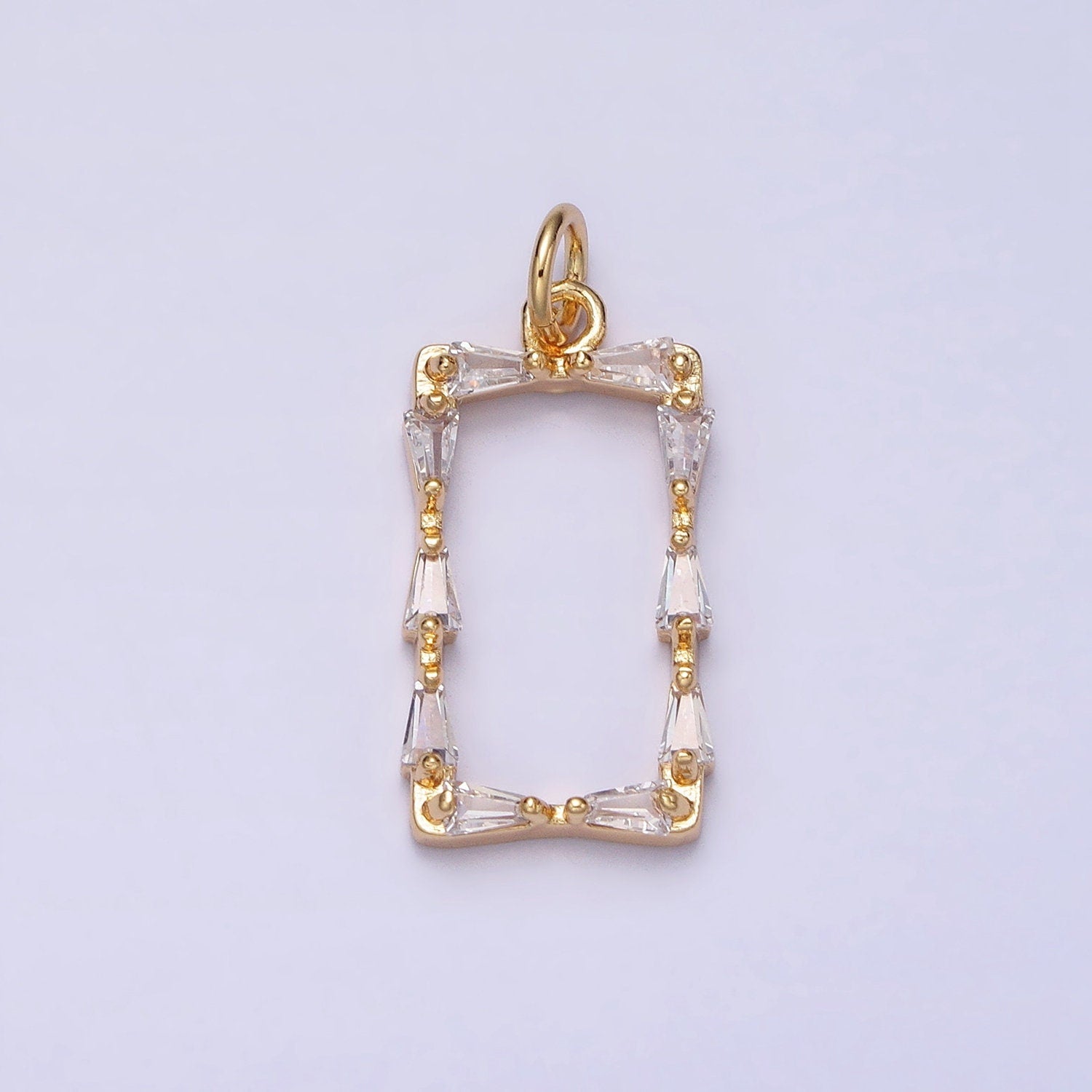 Mini Gold Baguette CZ Stone Geometric Rectangle Charm Pendant Silver Frame Charm AC498 AC499