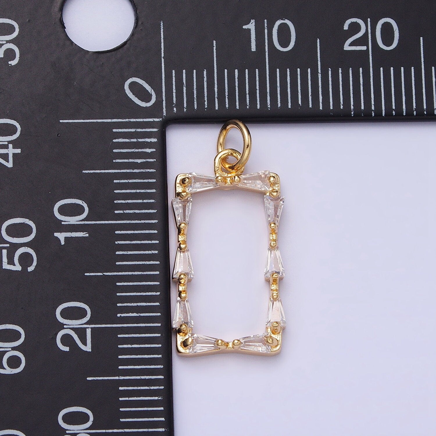 Mini Gold Baguette CZ Stone Geometric Rectangle Charm Pendant Silver Frame Charm AC498 AC499