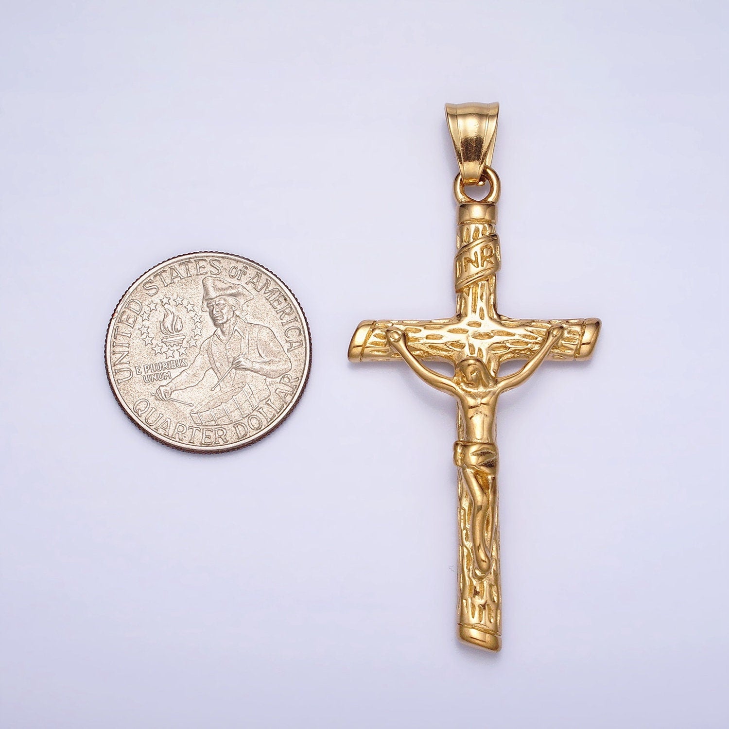 Men Cross Charm Stainless Steel Crucifix Charm in Gold Silver Color Religious Heavy Hard Pendant Lead Nickel Free Tarnish Free |
