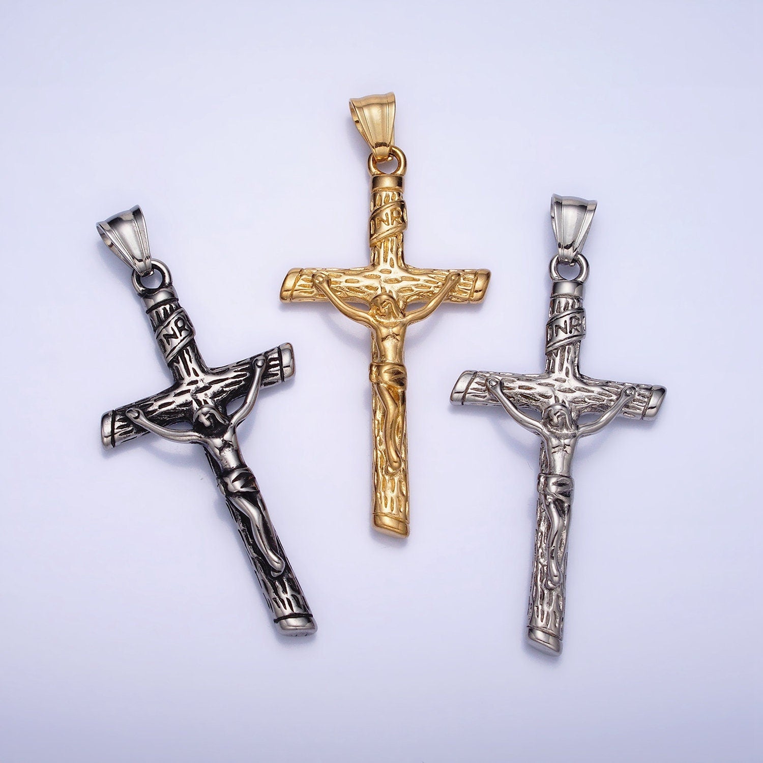 Men Cross Charm Stainless Steel Crucifix Charm in Gold Silver Color Religious Heavy Hard Pendant Lead Nickel Free Tarnish Free |