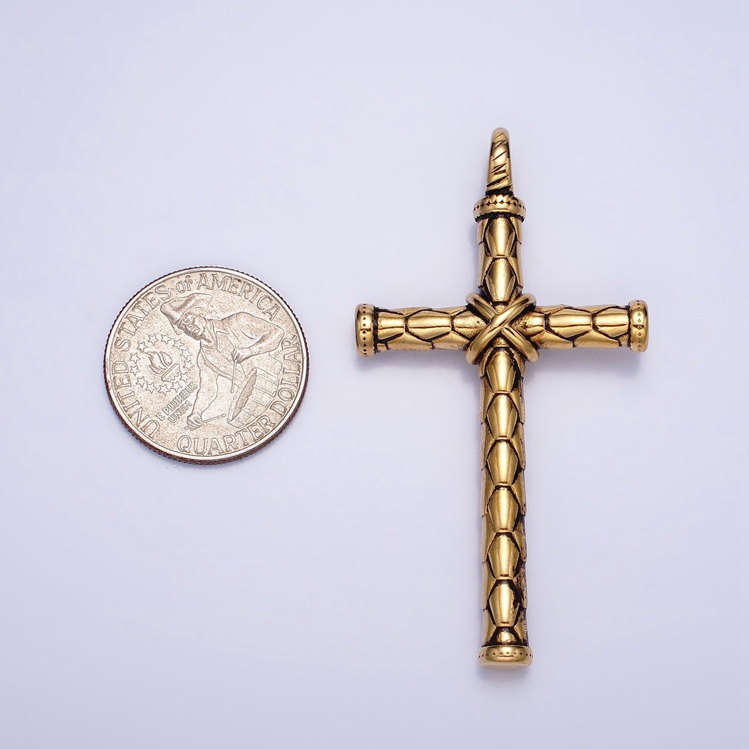 Men Cross Charm Stainless Steel Dangle Charm in Gold Silver Color Religious Heavy Hard Pendant Lead Nickel Free Tarnish Free | P-1143