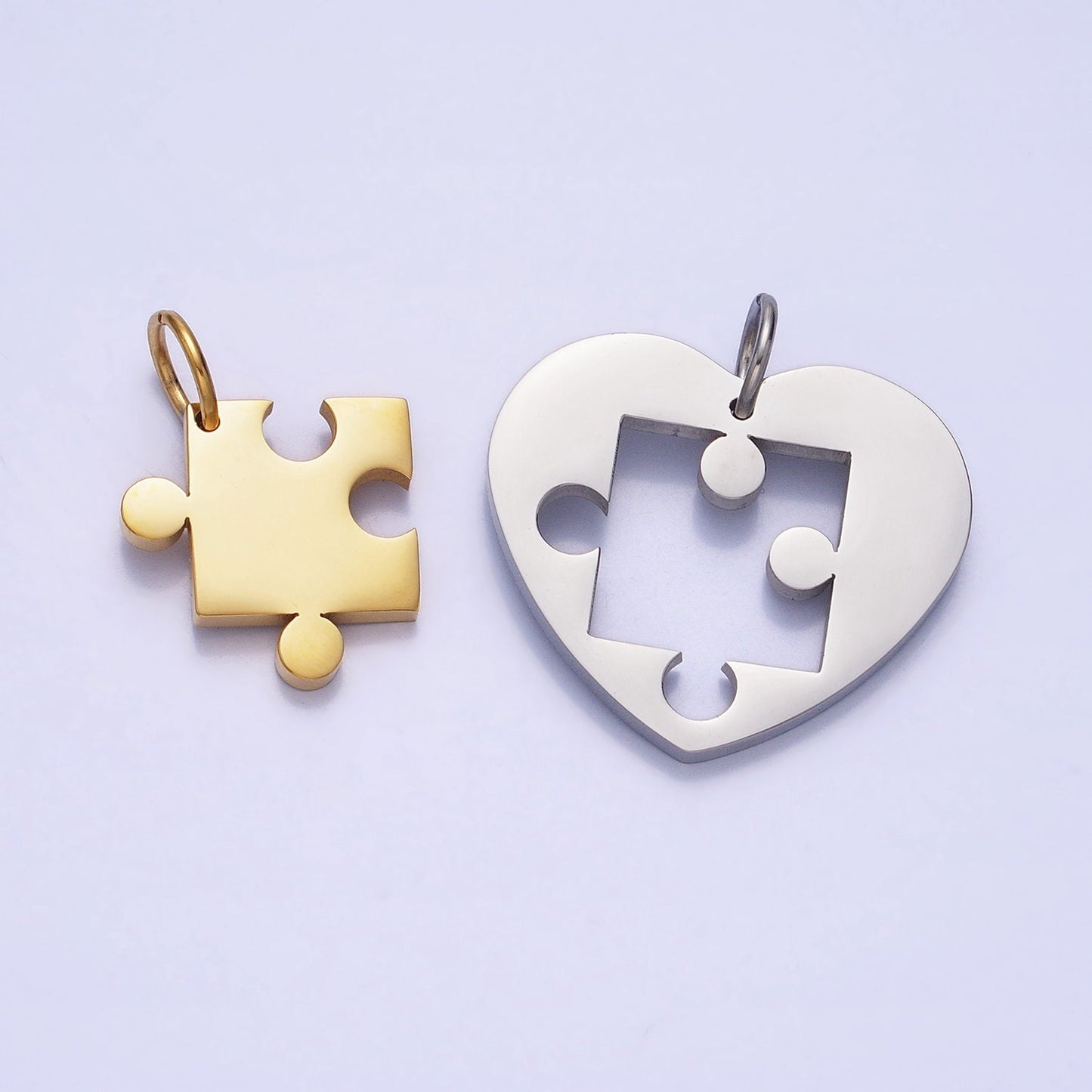 Stainless Steel Two Heart Puzzle Pieces Pendant in Silver & Gold Autism Awareness Jewelry Inspired | P-927 P-928