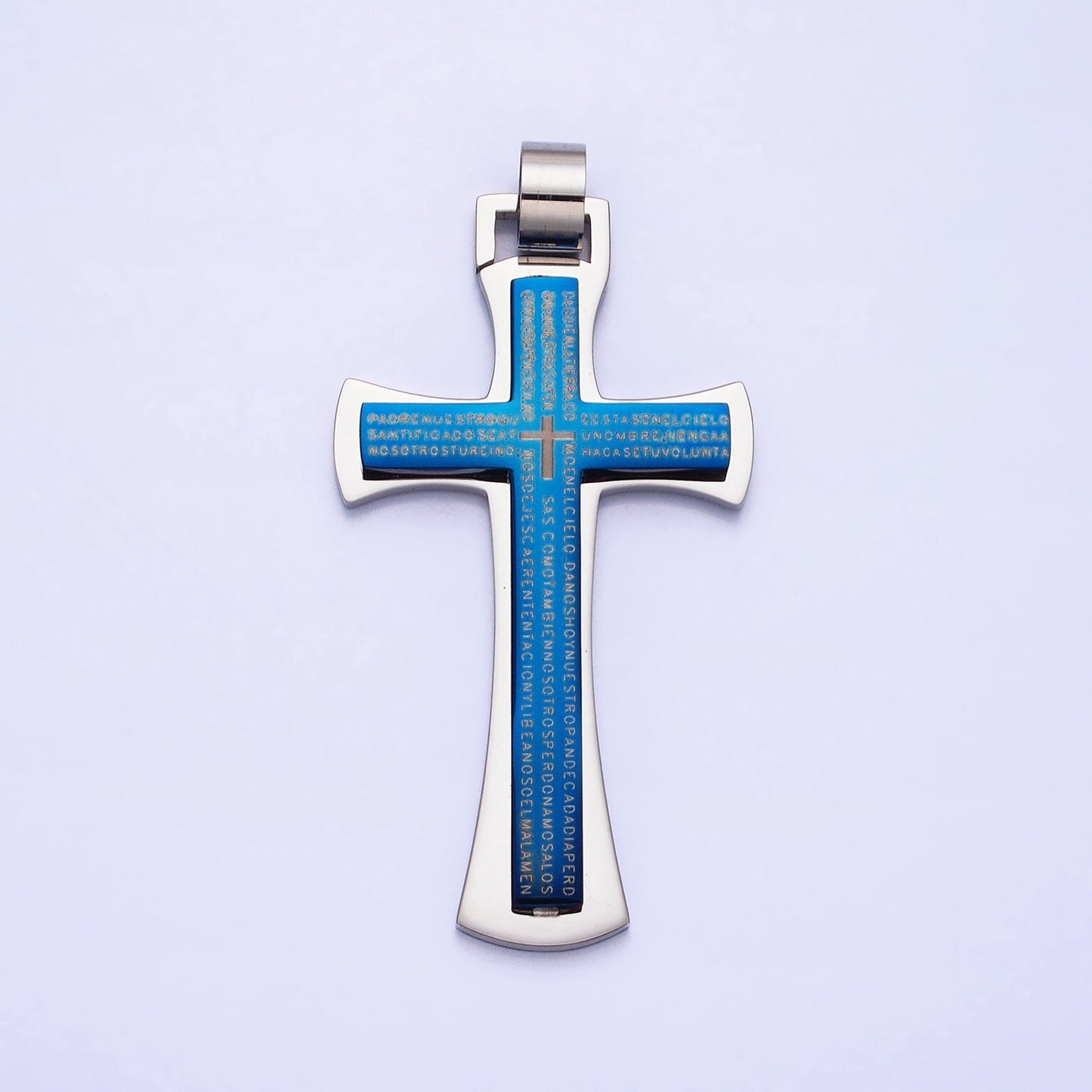 Stainless Steel Geometric Engraved Religious Cross Pendant in Silver Blue Black | P-1151 P-1152