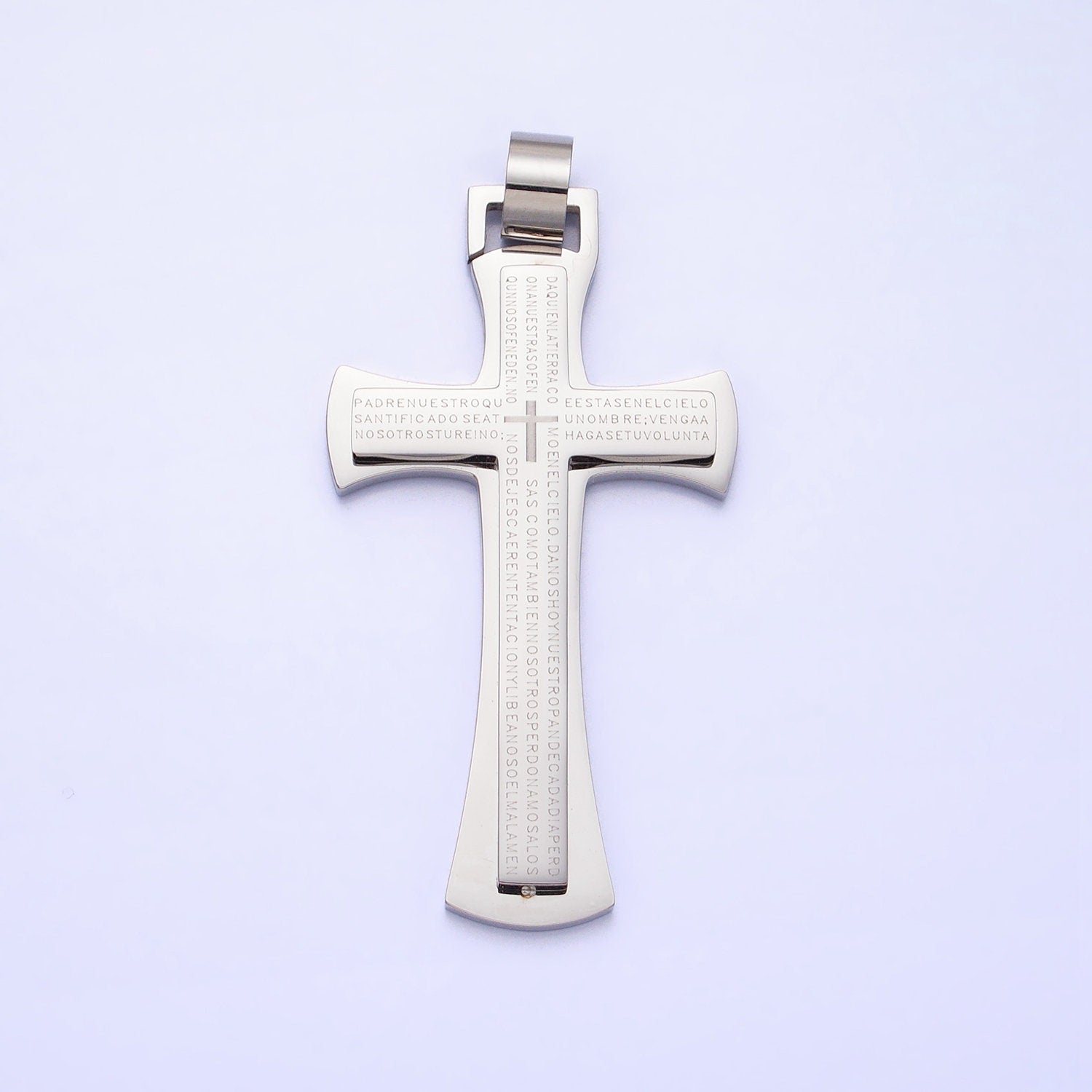 Stainless Steel Geometric Engraved Religious Cross Pendant in Silver Blue Black | P-1151 P-1152