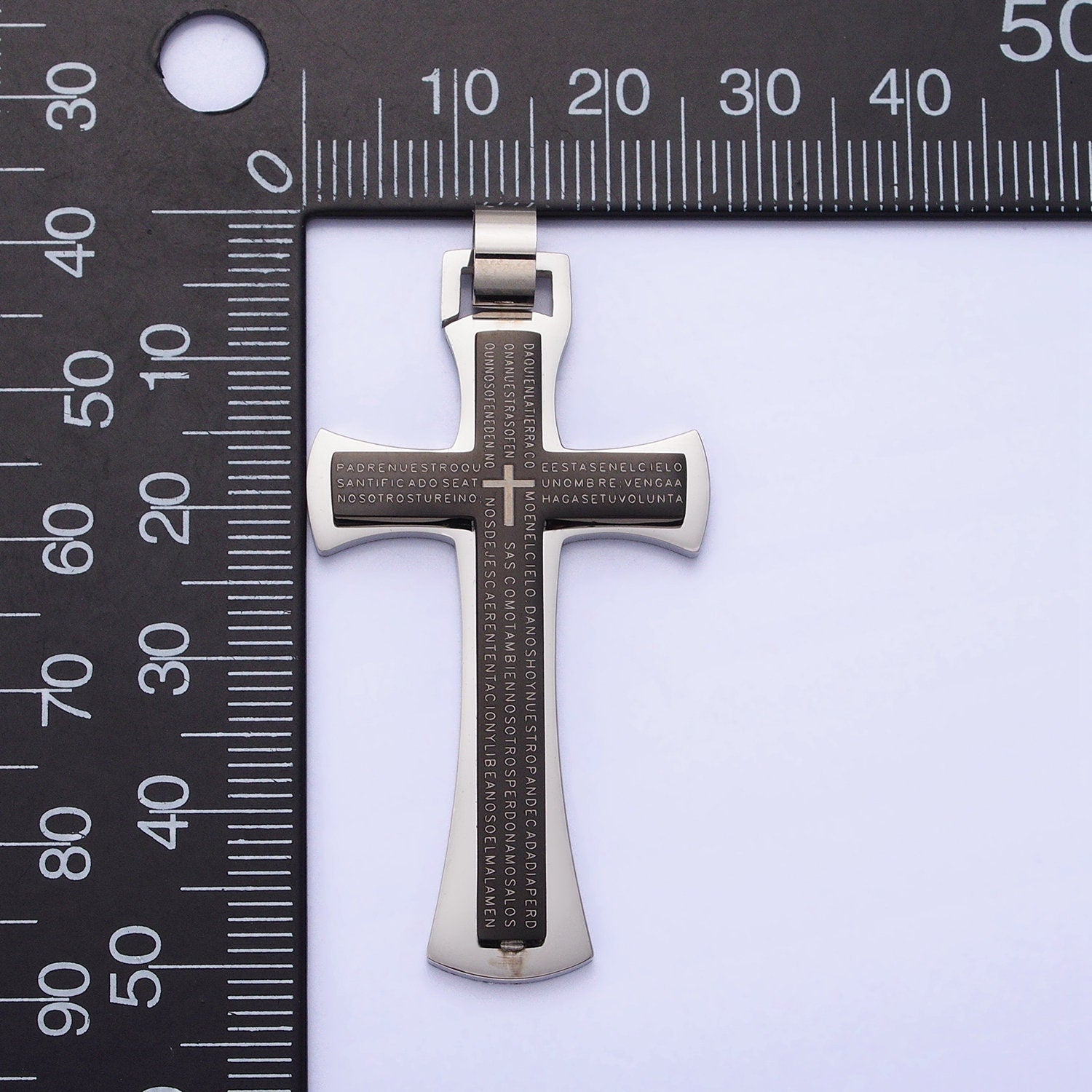 Stainless Steel Geometric Engraved Religious Cross Pendant in Silver Blue Black | P-1151 P-1152