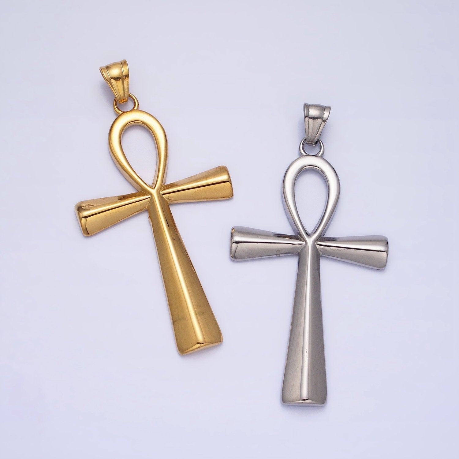 Stainless Steel Religious Ankh Cross Pendant in Silver Gold | P-1085 P-1086