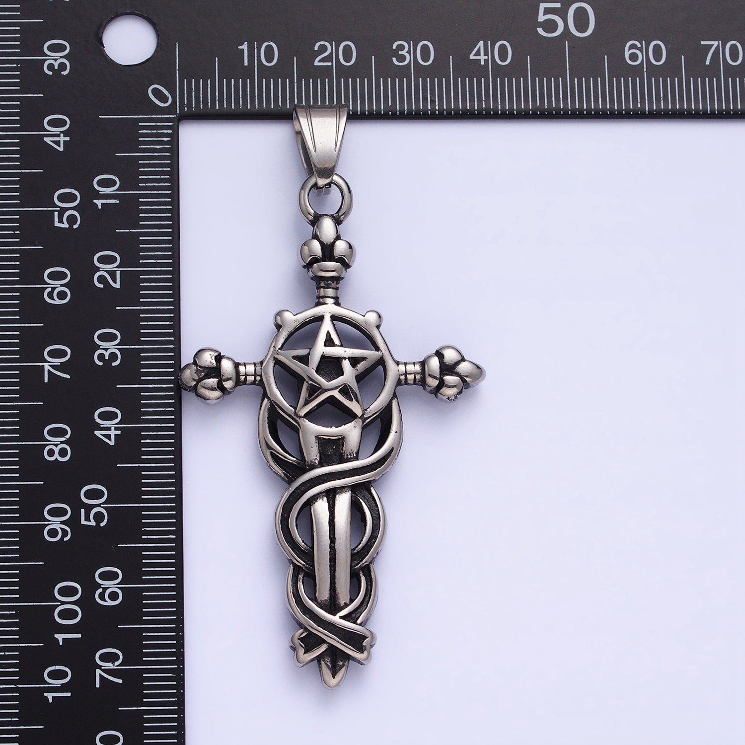 Stainless Steel Sword Charm Men Cross Pendant in Silver Gold Statement Christian Catholic Jewelry | P-1140