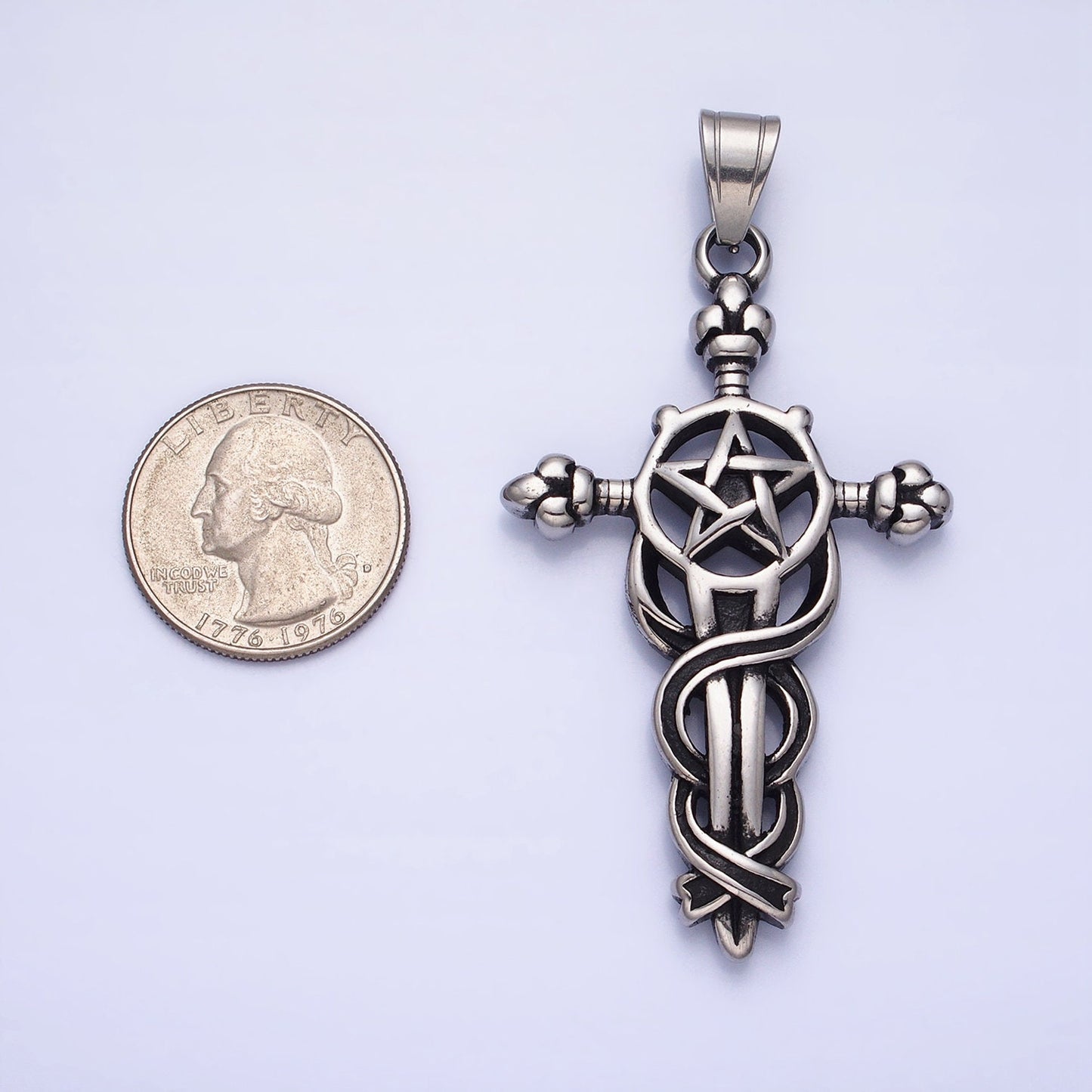 Stainless Steel Sword Charm Men Cross Pendant in Silver Gold Statement Christian Catholic Jewelry | P-1140