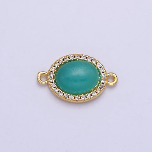 Teal Gemstone Oval Connector, Turquoise Beads 24k Gold Filled Charm Connector Stone Link Connector for Bracelet Necklace Supply Y-800