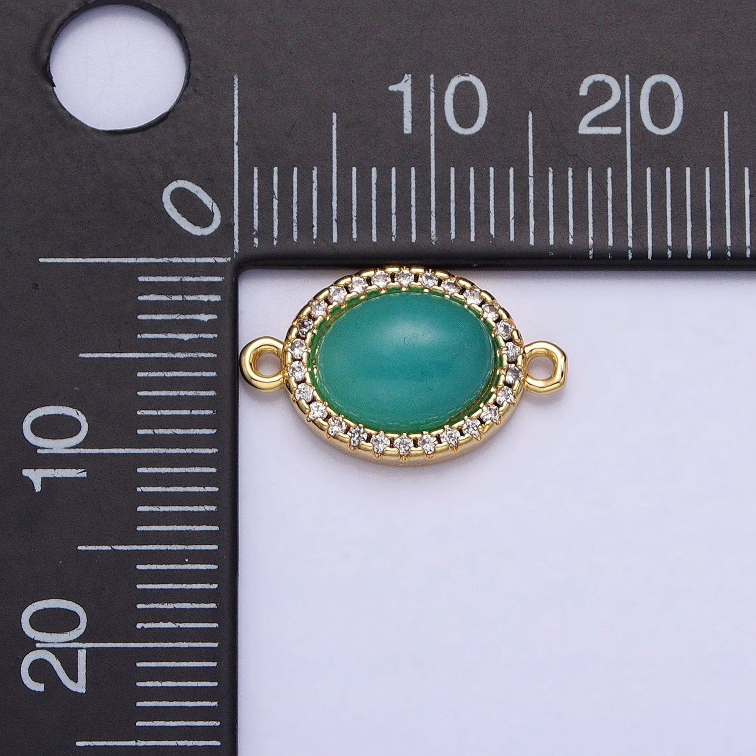 Teal Gemstone Oval Connector, Turquoise Beads 24k Gold Filled Charm Connector Stone Link Connector for Bracelet Necklace Supply Y-800