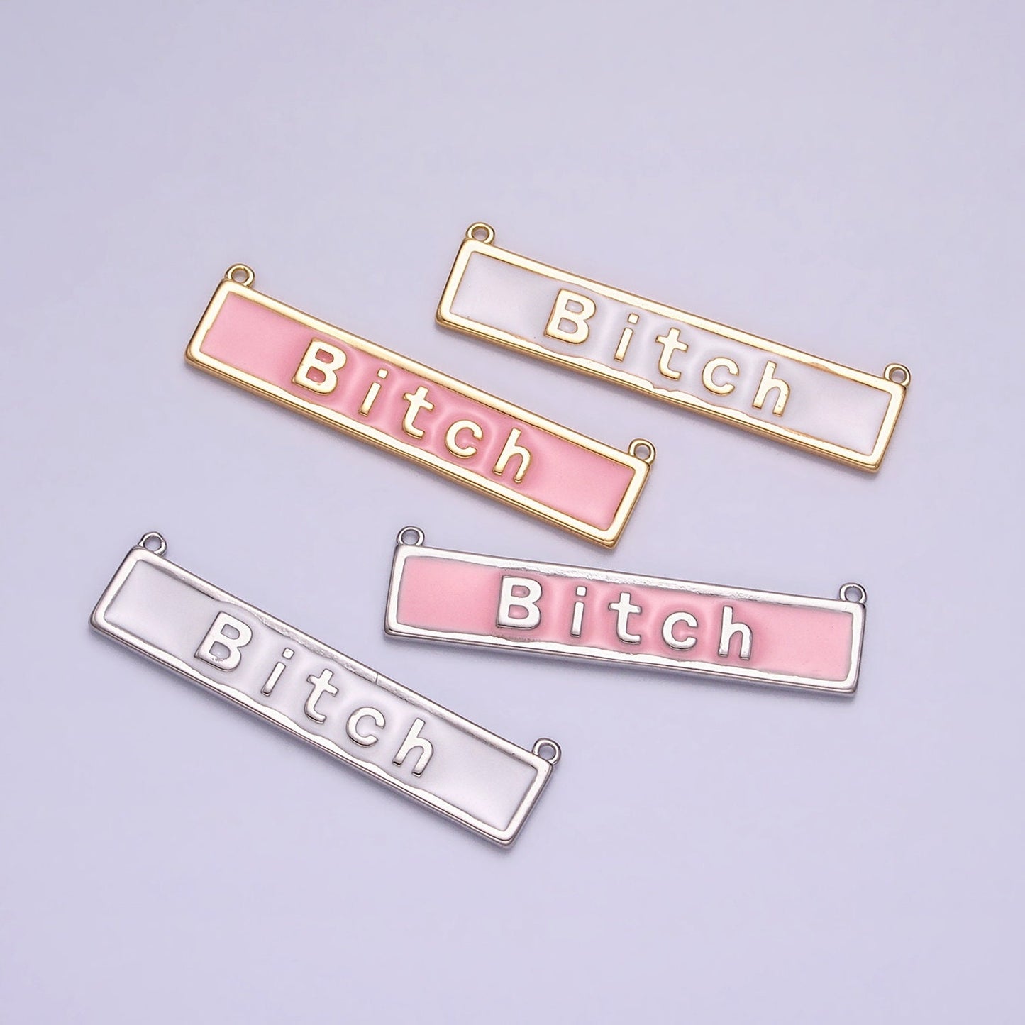 Bitch Nameplate Necklace Charm Bitch Pendant Jewelry Funny Swear Word Curse Necklace Pendant in White Pink Enamel Y-832~Y-833