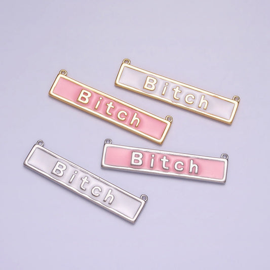Bitch Nameplate Necklace Charm Bitch Pendant Jewelry Funny Swear Word Curse Necklace Pendant in White Pink Enamel Y-832~Y-833