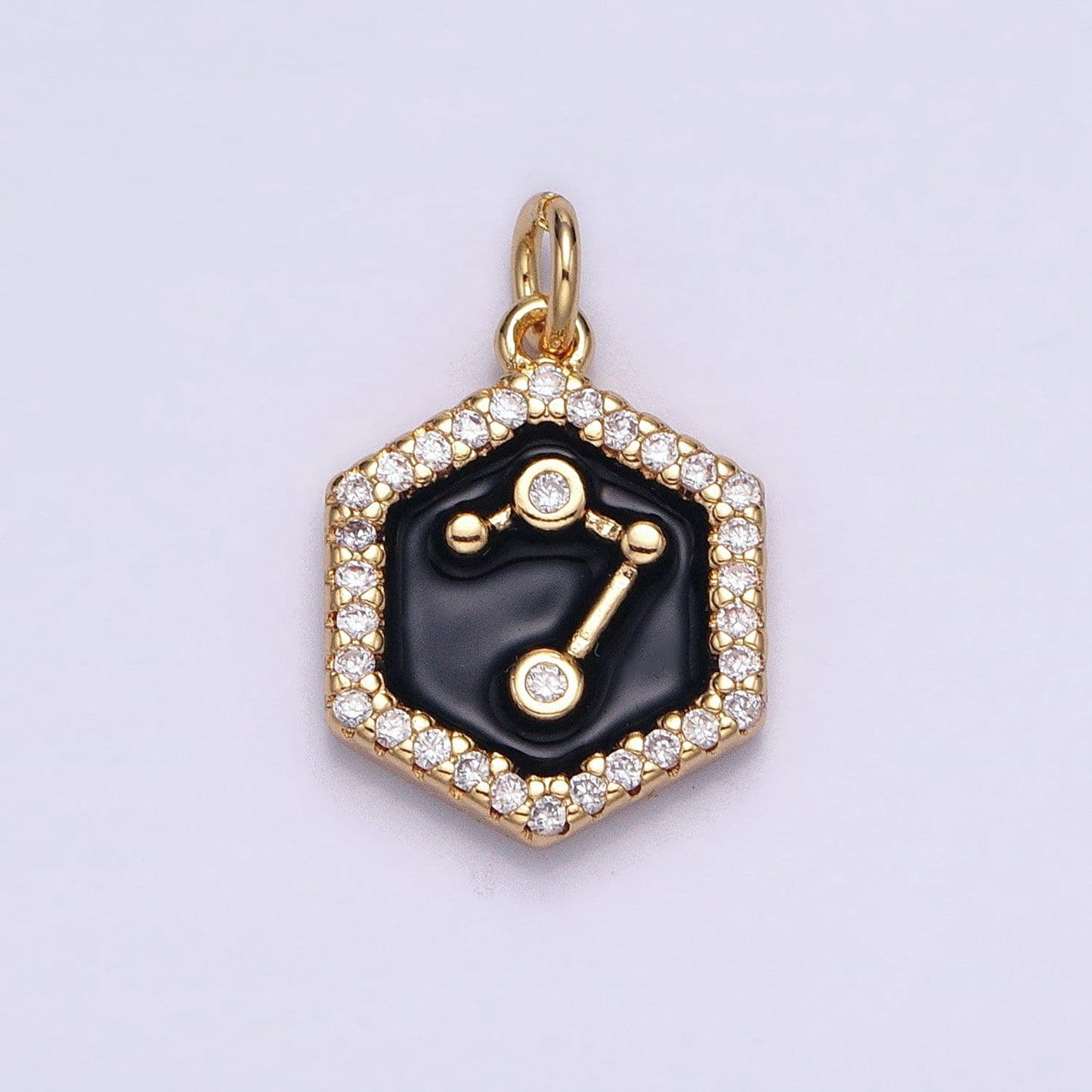 16k Gold Filled Hexagon Enamel Star Constellation Charm Dainty Zodiac Charm With CZ Stone For Jewelry Making Craft Supplies