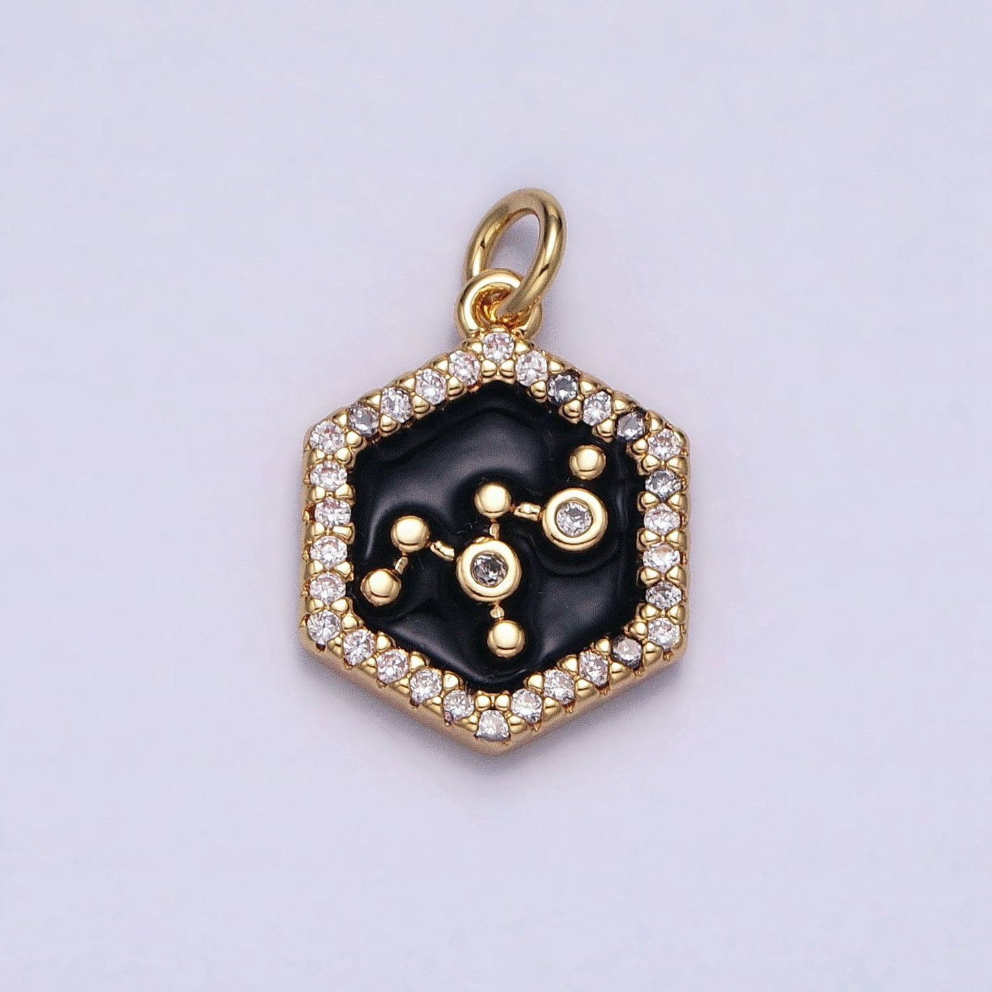 16k Gold Filled Hexagon Enamel Star Constellation Charm Dainty Zodiac Charm With CZ Stone For Jewelry Making Craft Supplies