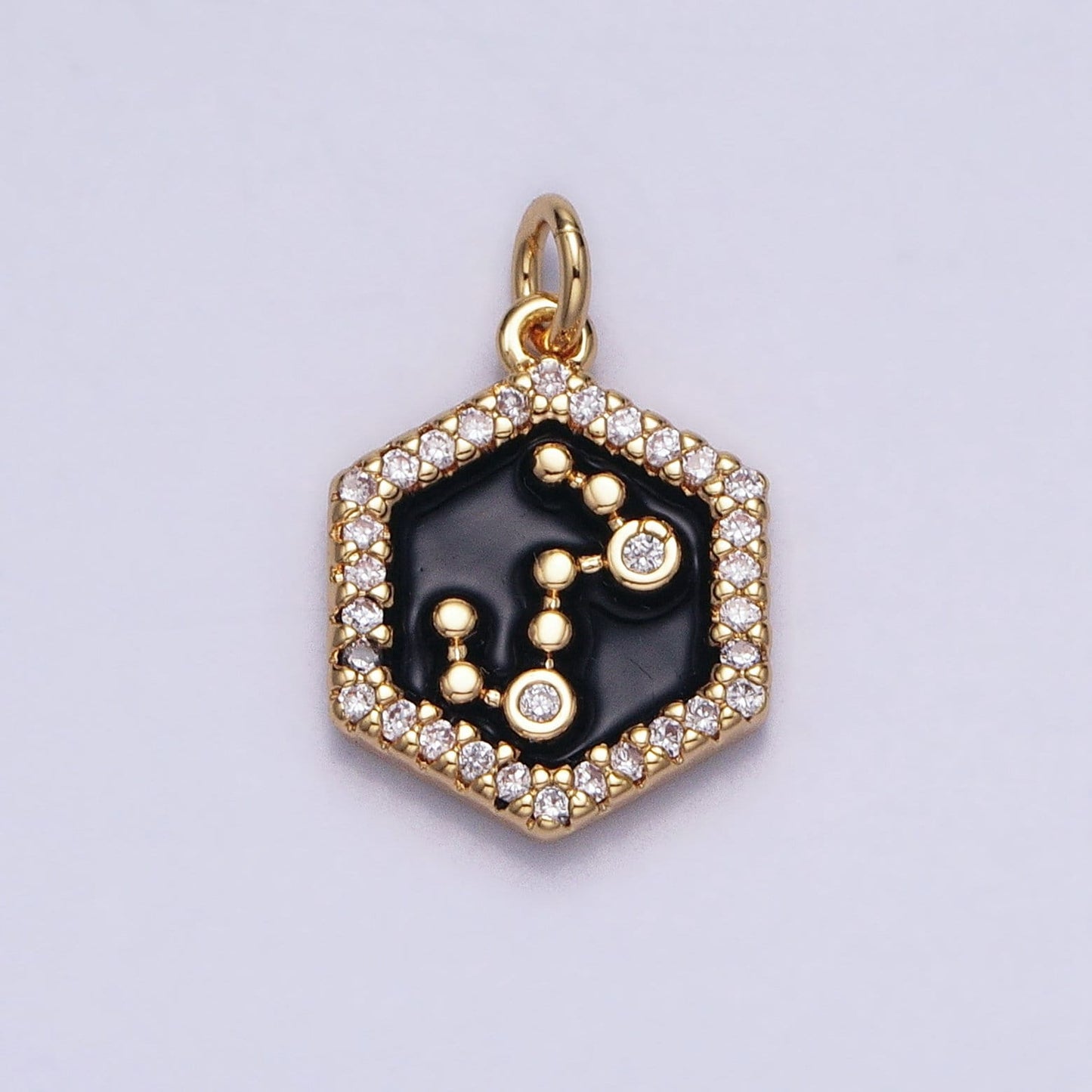 16k Gold Filled Hexagon Enamel Star Constellation Charm Dainty Zodiac Charm With CZ Stone For Jewelry Making Craft Supplies