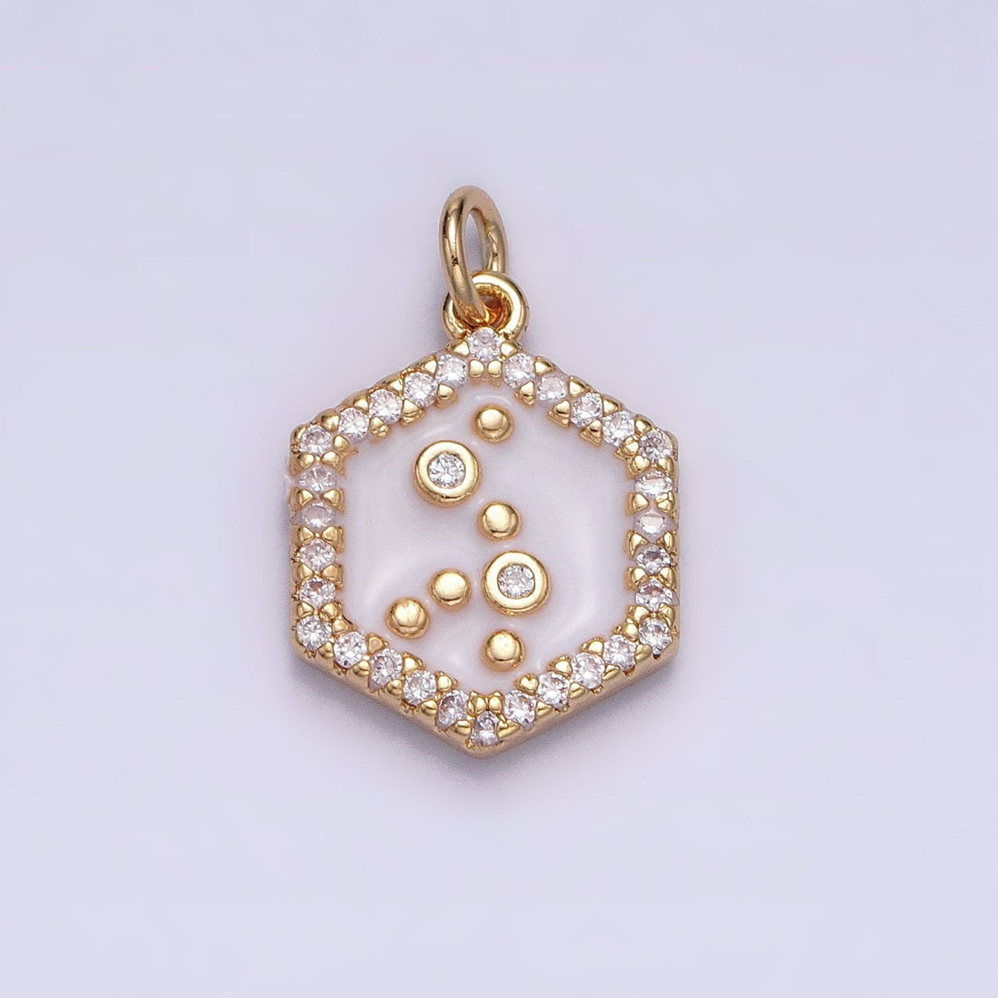 16k Gold Filled Hexagon White Enamel Star Constellation Charm Dainty Zodiac Charm With CZ Stone For Jewelry Making Craft Supplies