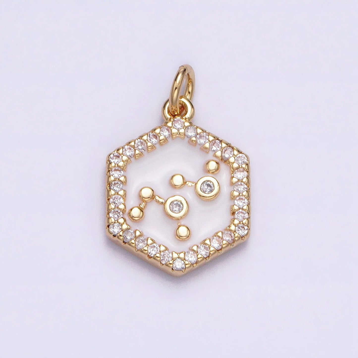 16k Gold Filled Hexagon White Enamel Star Constellation Charm Dainty Zodiac Charm With CZ Stone For Jewelry Making Craft Supplies